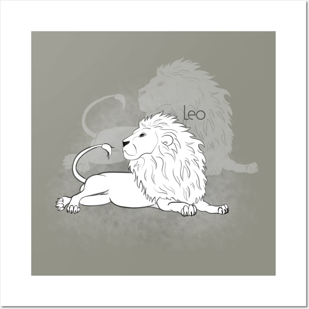 Zodiac sign Leo - Black and white lineart Wall Art by Red Fody